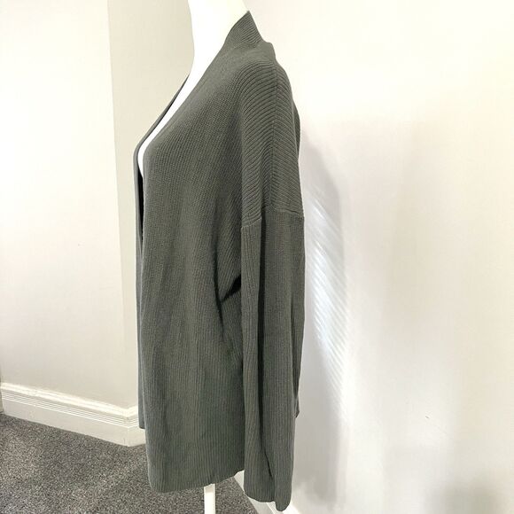 J Jill Cardigan Sweater Womens Size Large Ribbed Open Front Cotton Viscose Green - Picture 2 of 9